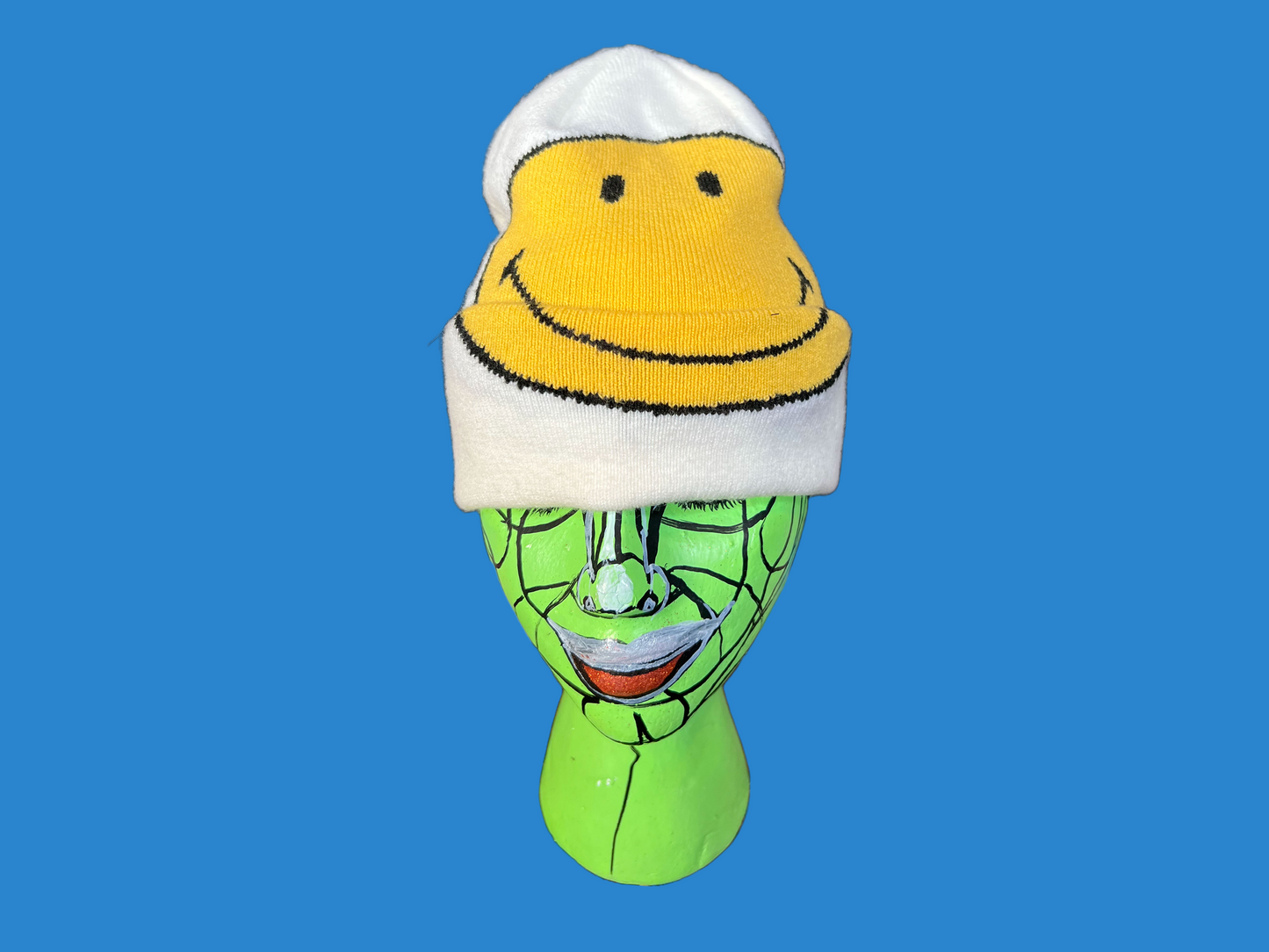 White Cotton Smiley Face Beanie