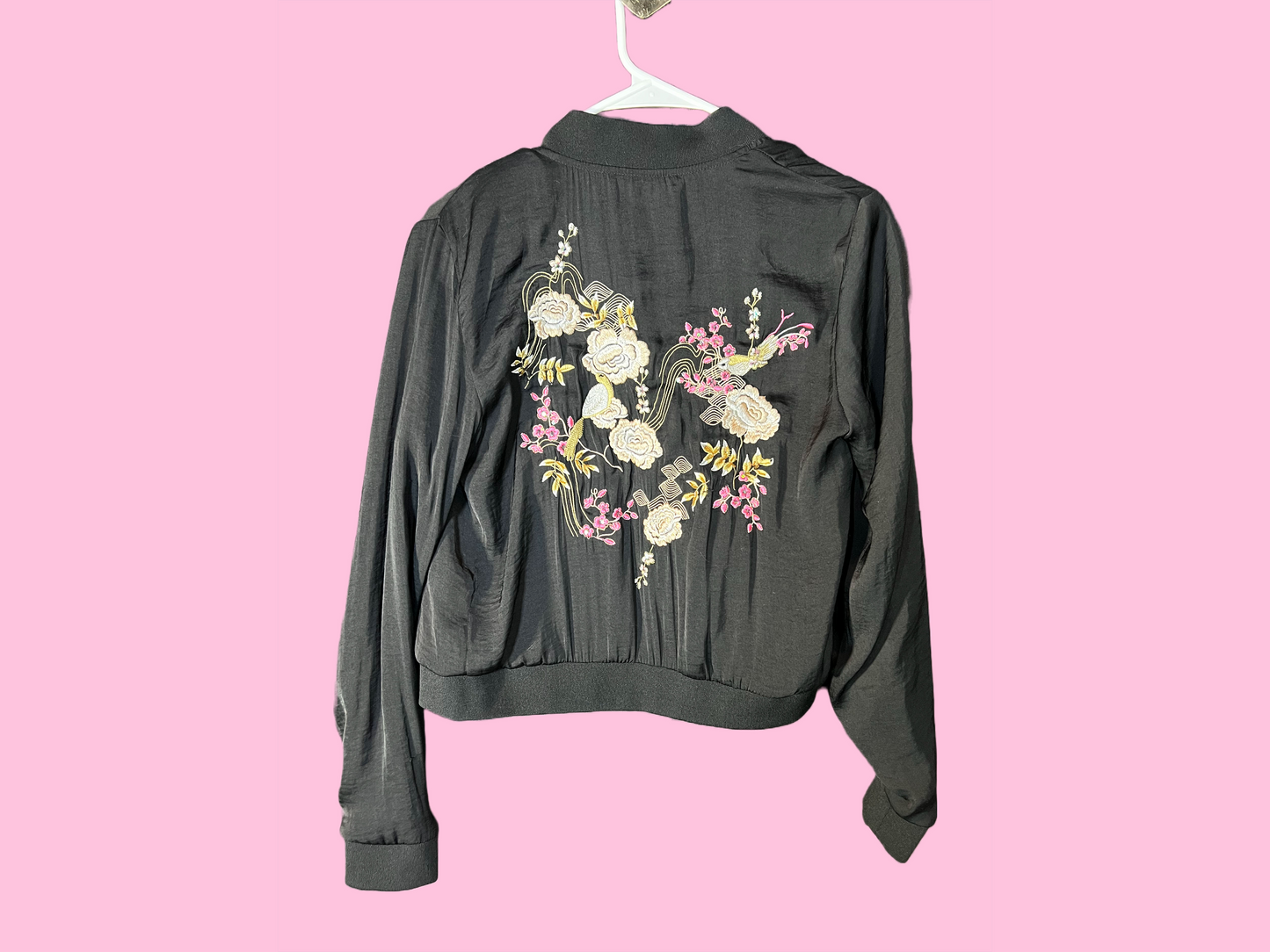 Satin Black Floral Embroidered Jacket